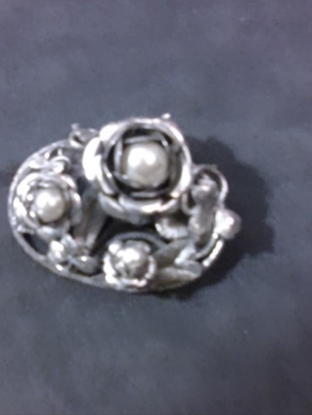 Vintage Silver Tone Floral Pearl Accent Brooch